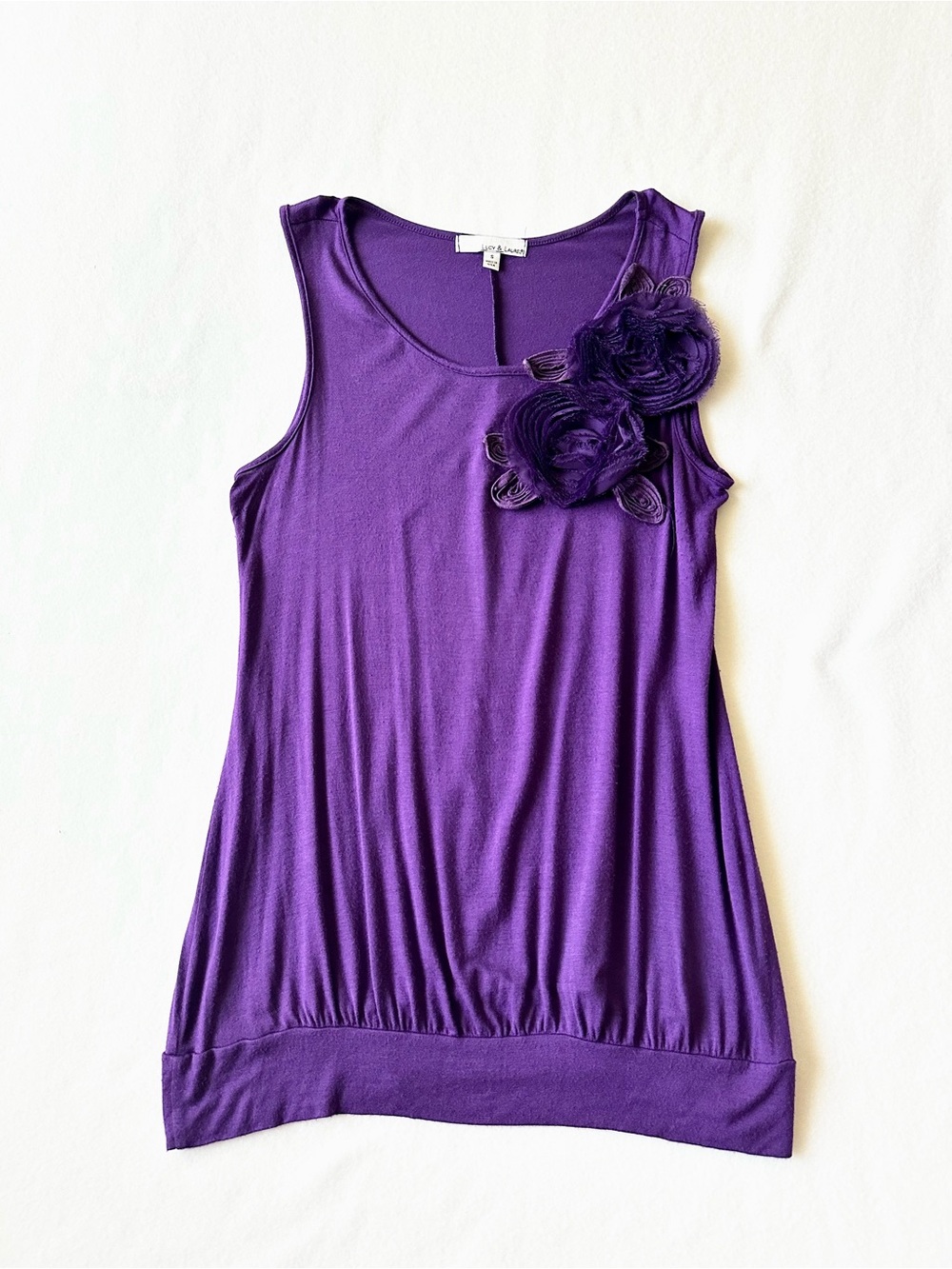 Lucy & Laurel Maternity Tank Top Small Purple Rosette Sleeveless Stretch
